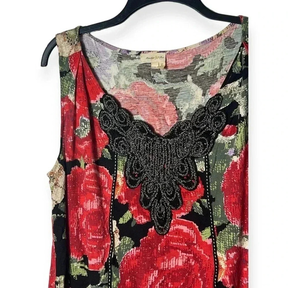 1823. ANTHROPOLOGIE MEADOW RUE SLEEVELESS EMBROIDERED TOP WITH TASSELS AT BOTTOM - Picture 4 of 10